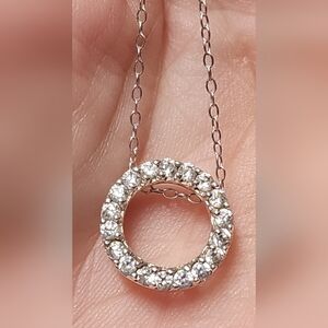 925 STERLING SILVER HALO CIRCLE O PENDANT NECKLACE
